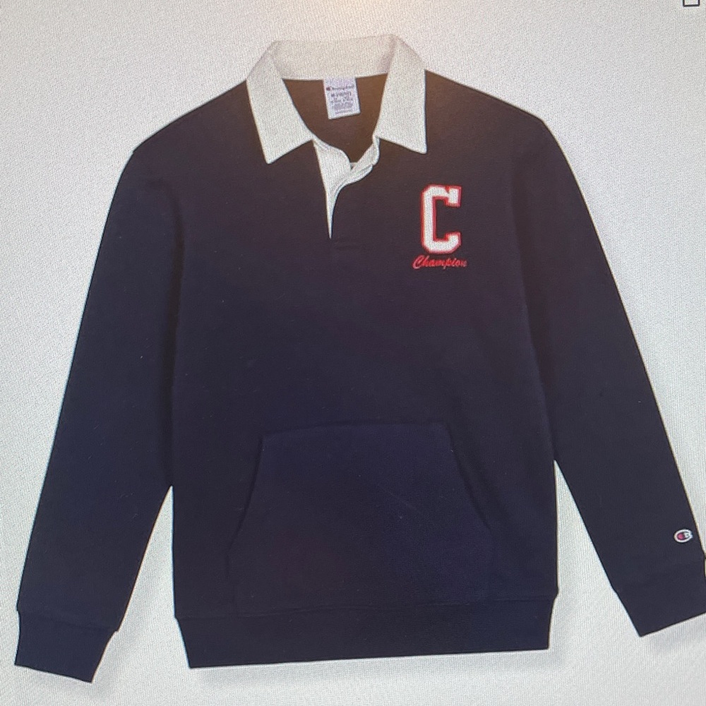 Preppy Champion Navy Pullover with White Collar and Red Accents